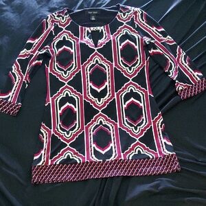 Geometric Pattern Tunic Top in Black, Pink & Cream